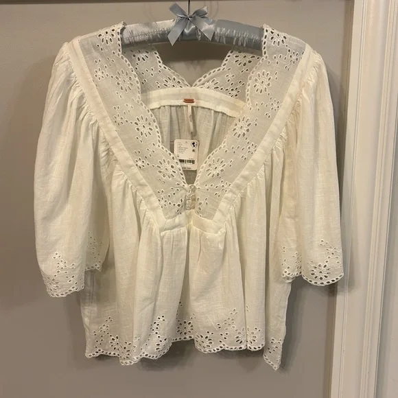 Free People White Eyelet Blouse - Picture 5 of 12
